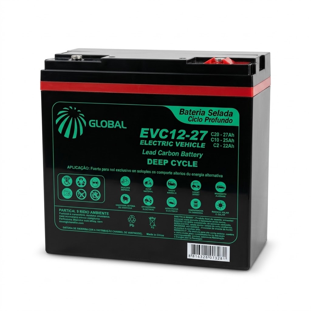 4 Baterias Global Ciclo Profundo EV12-27 | Entrega e Instalação Grátis