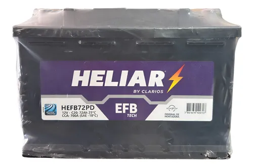 Bateria Start-Stop Heliar 72Ah EFB | Troca Grátis no Local