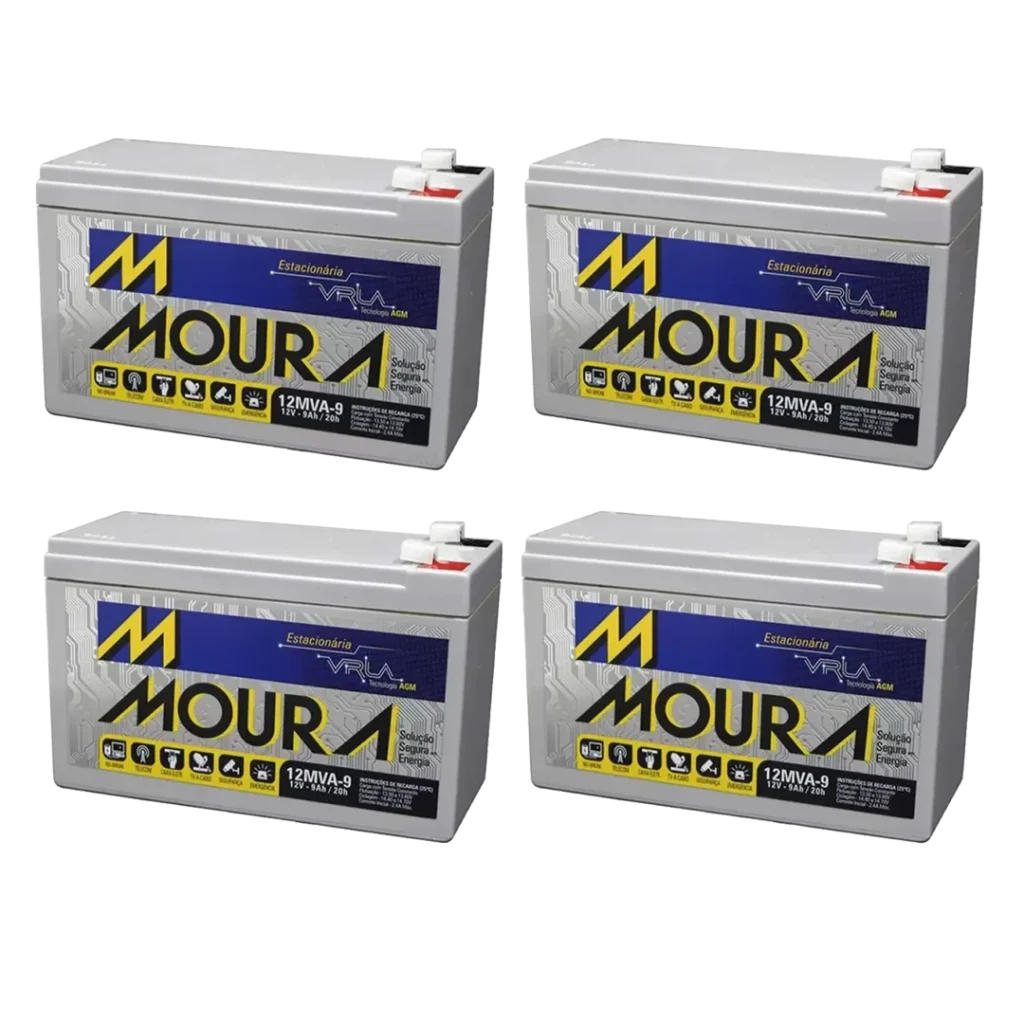 Kit 4 Baterias Moura 12V 9Ah para NoBreak | Pronta Entrega